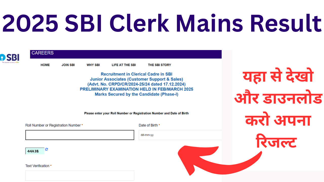 2025 SBI Clerk Mains Result